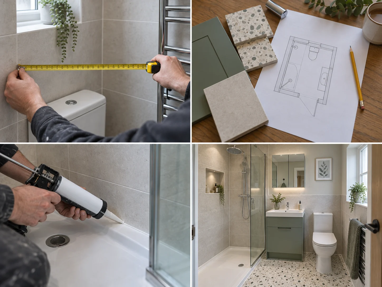 Compact modern shower room with vanity storage